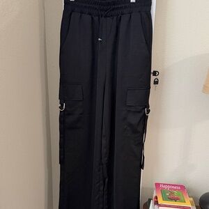 Silky black cargo pants